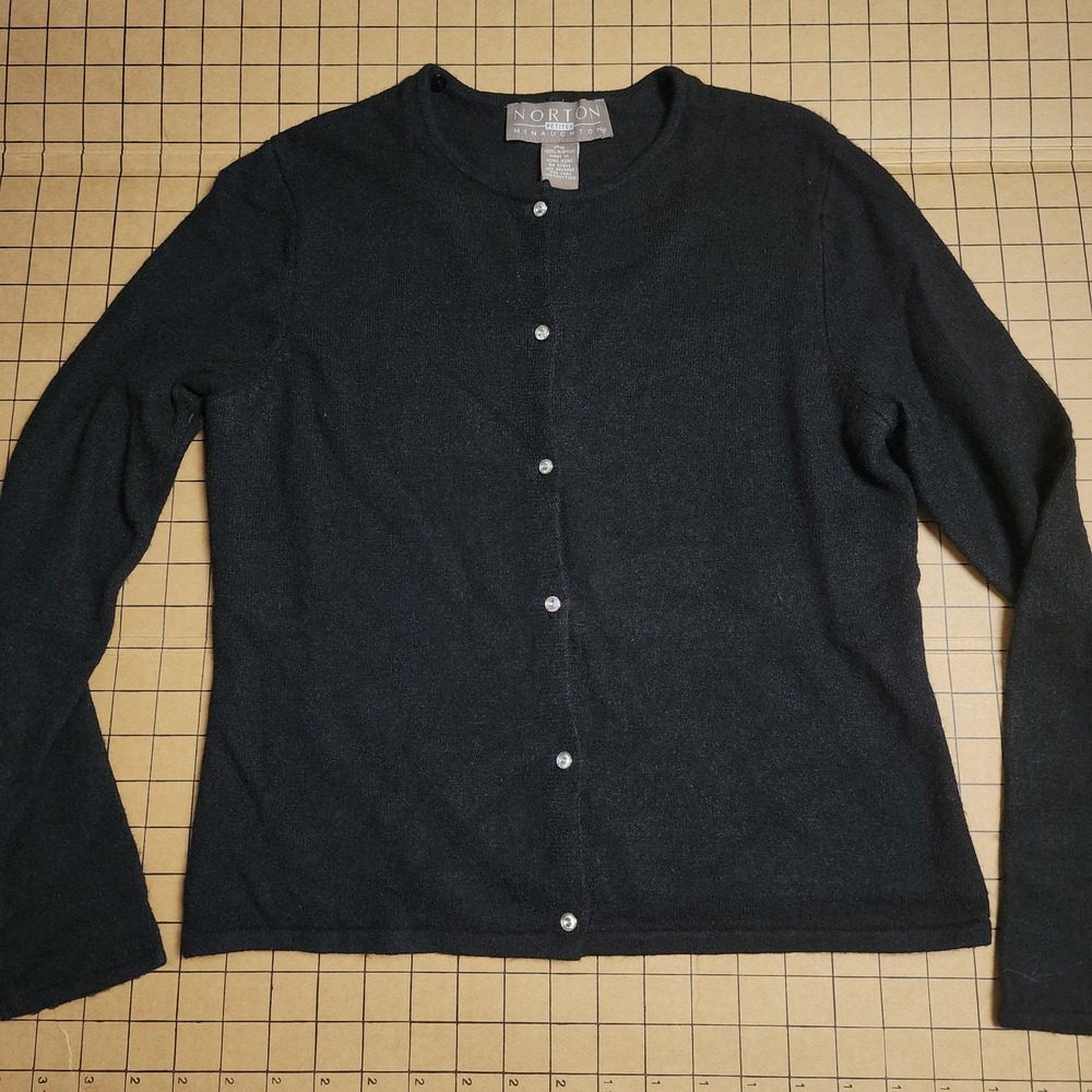 Norton McNaughton Petites Black Cardigan Rhinestone Button Up Sweater PS Small